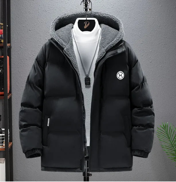 Men's padded cotton jacket with thick hood warm