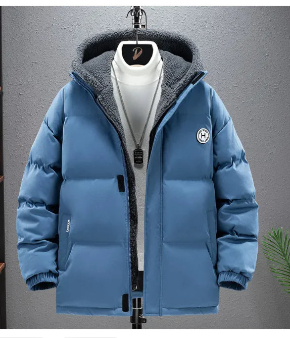 Men's padded cotton jacket with thick hood warm