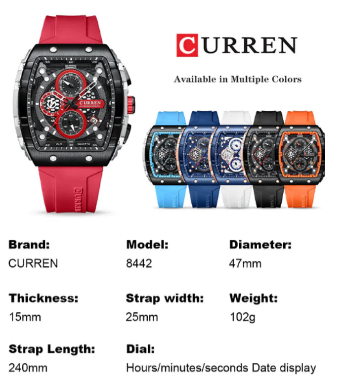 Curre Brand Men's Luxury Square Quartz Watches