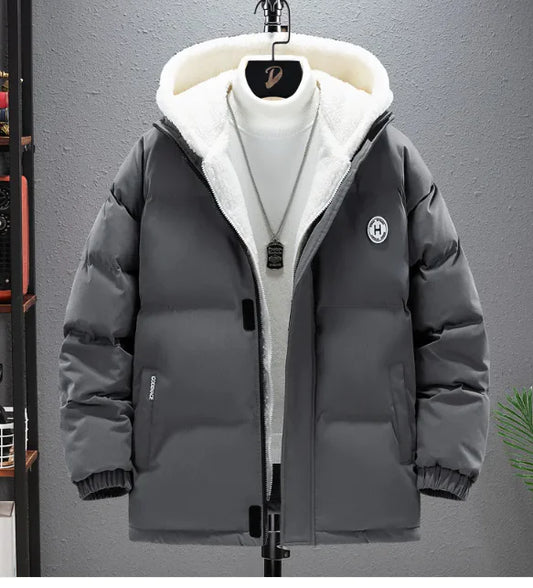 Men's padded cotton jacket with thick hood warm